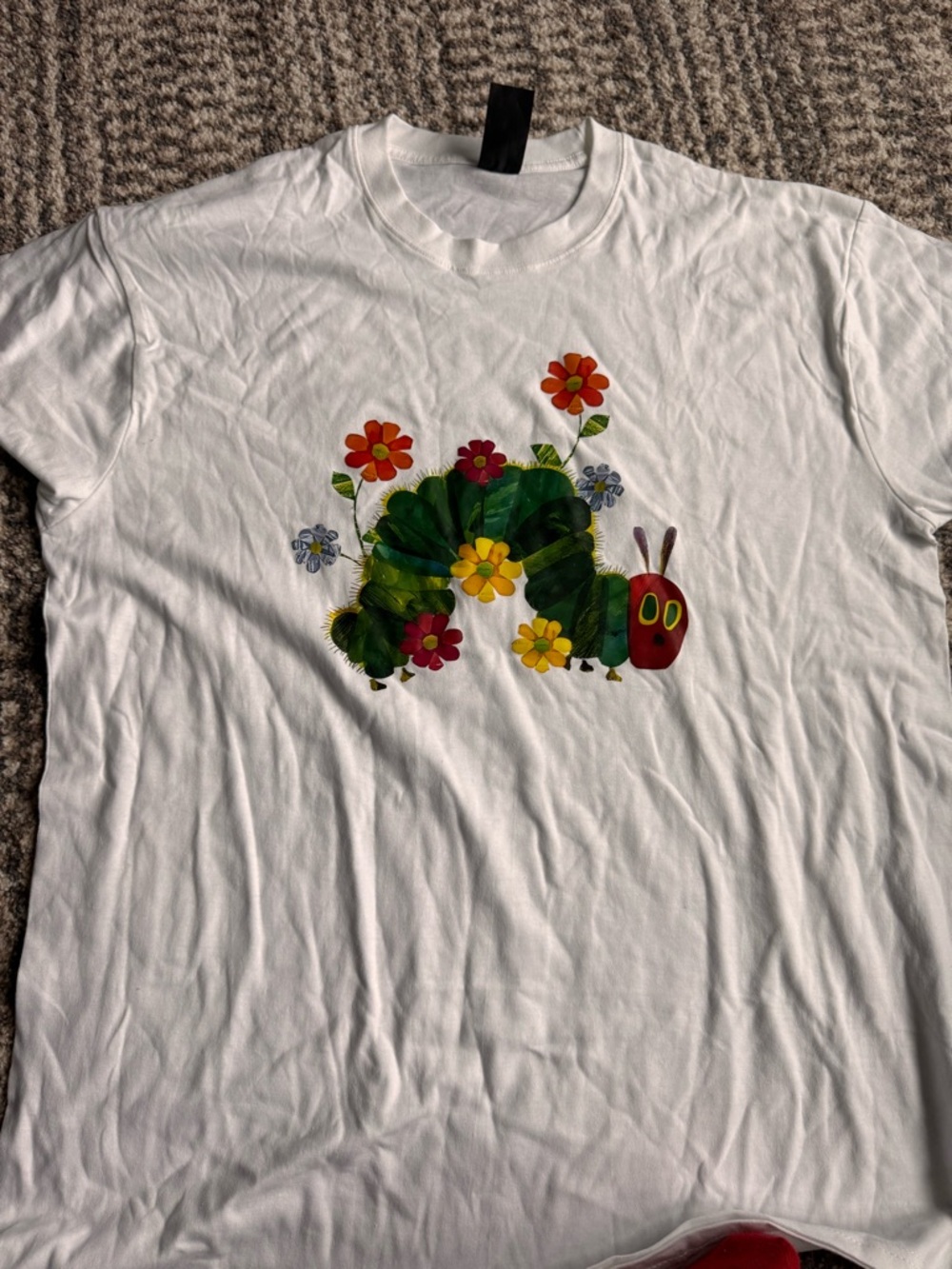 White Short Sleeve Tee with Colorful Caterpillar Floral Print